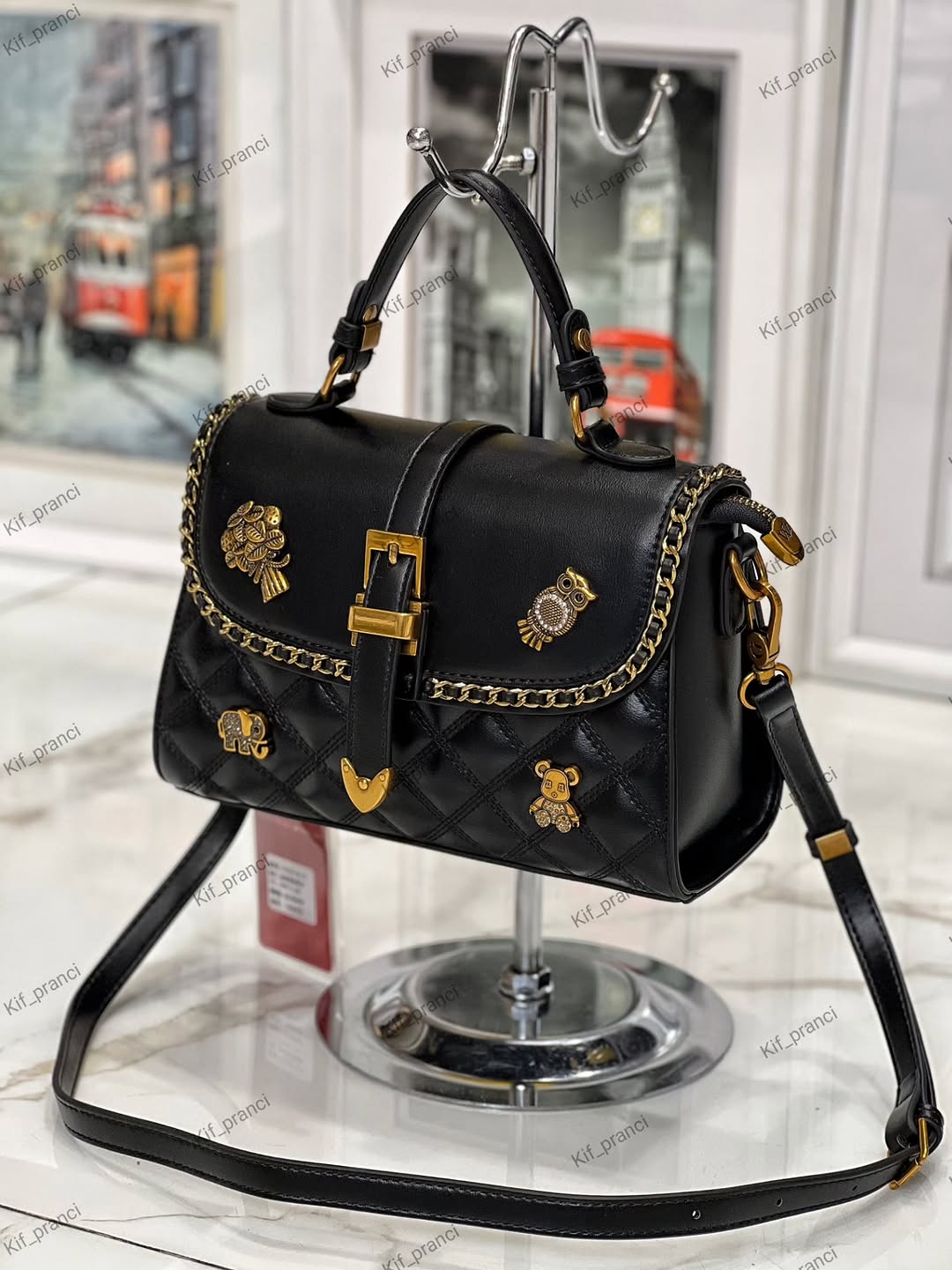 کیف دو رنگ مشکی و کرم قهوه ای